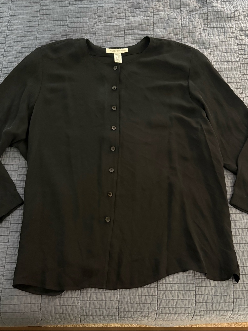 Jones New York Vintage 90’s Black Flowy Button-Down 100% Silk Blouse Size 22W